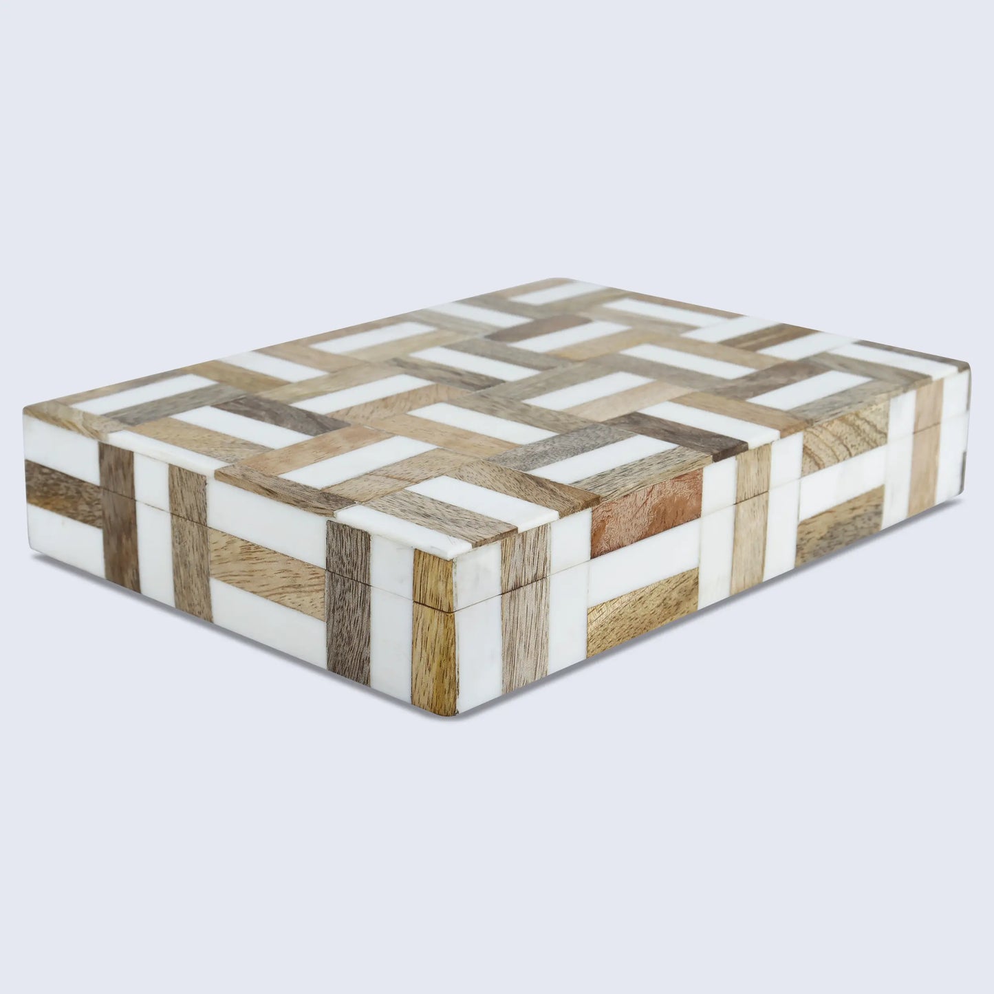 Decorative Box Marquet Chase Collection Wood & Resin Inlay Brown White in 8 Sizes