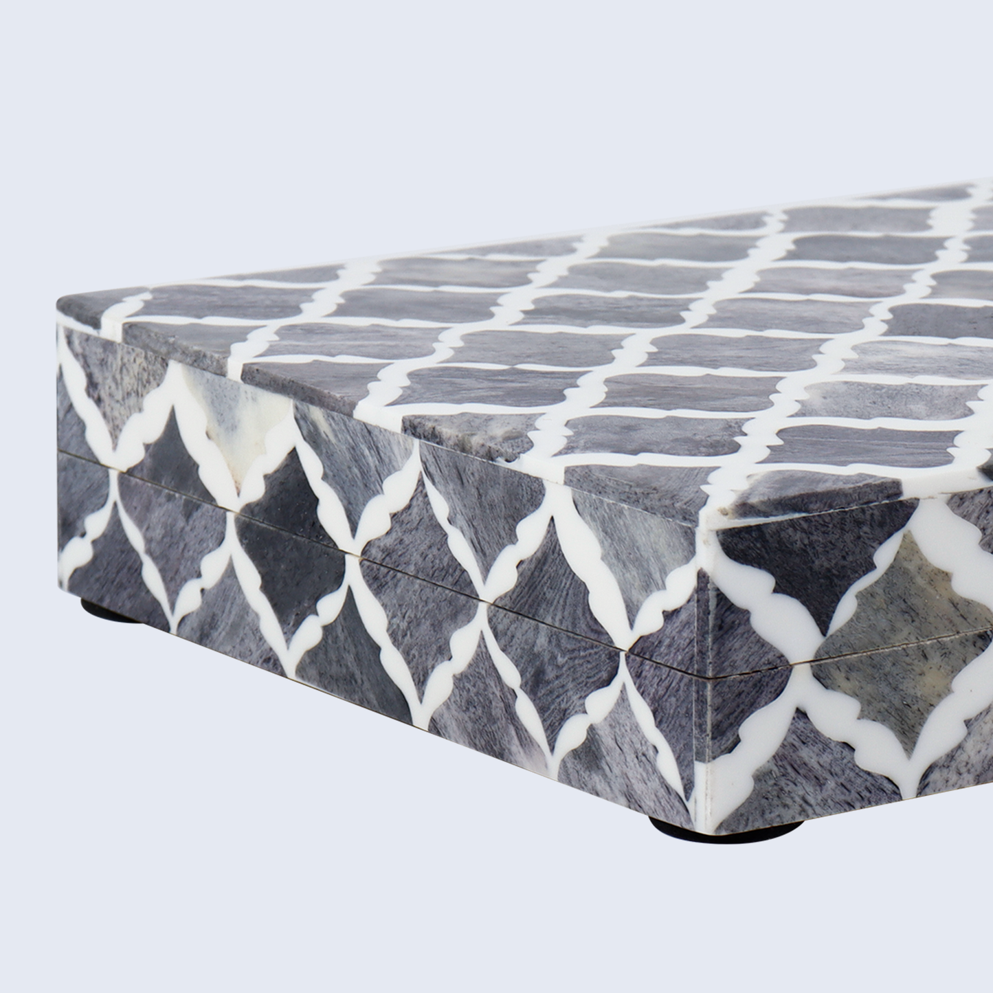 Moroccan Pattern Decorative Storage Box, Bone & Resin Inlay in 7 Sizes, Grey & White