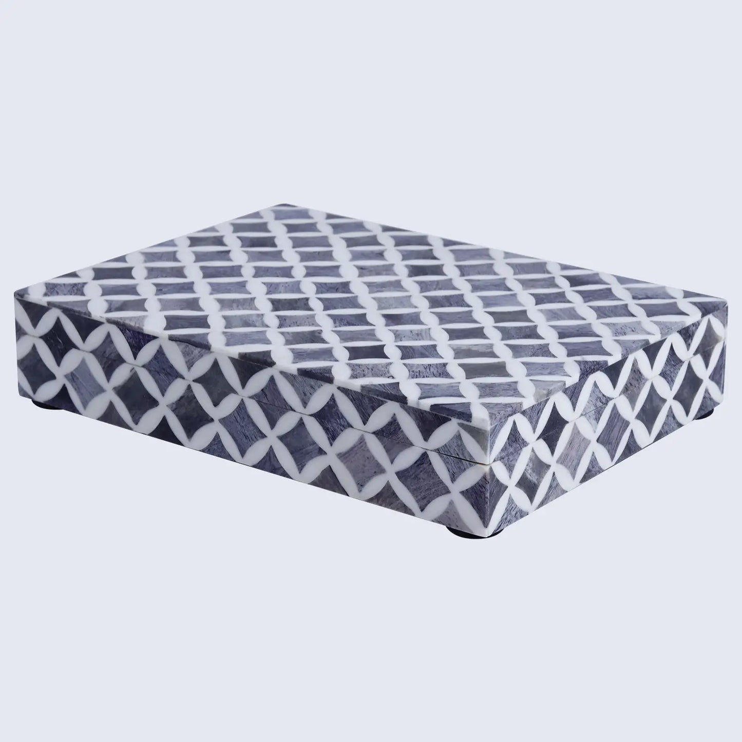 Star Pattern Decorative Storage Box, Bone & Resin Inlay in 7 Sizes, Grey