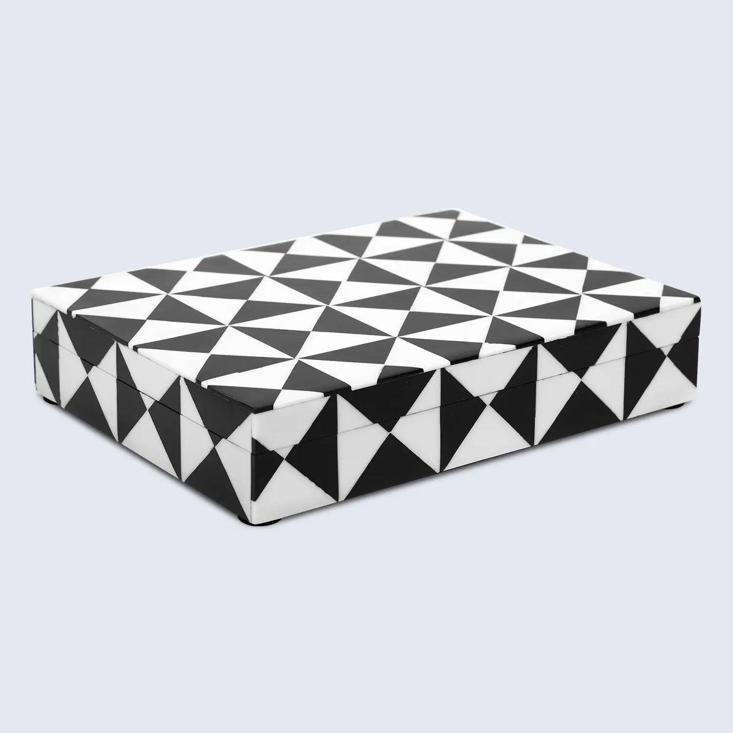 Triangle Pattern Decorative Storage Box, Resin Inlay in 7 Sizes, Black & White