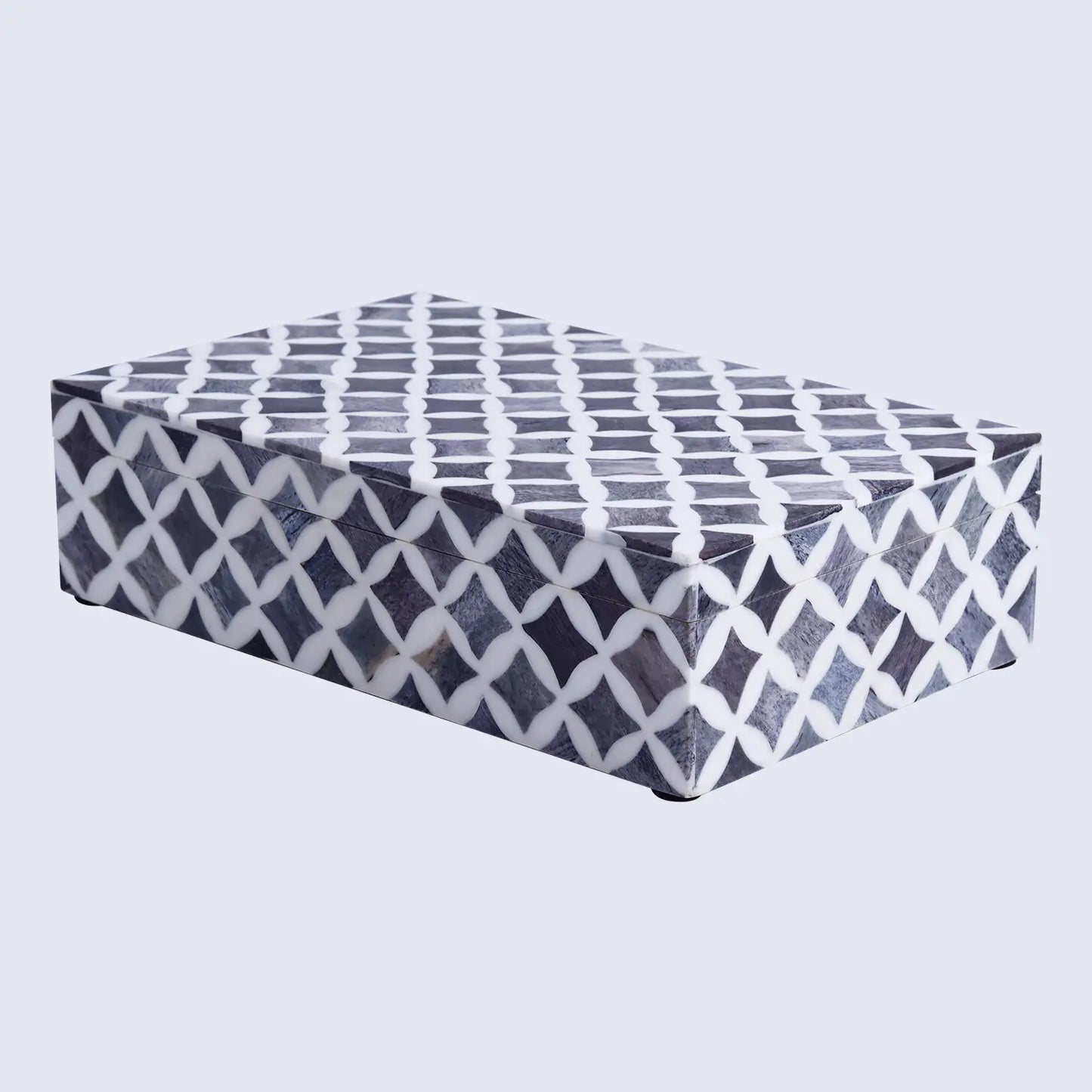 Star Pattern Decorative Storage Box, Bone & Resin Inlay in 7 Sizes, Grey