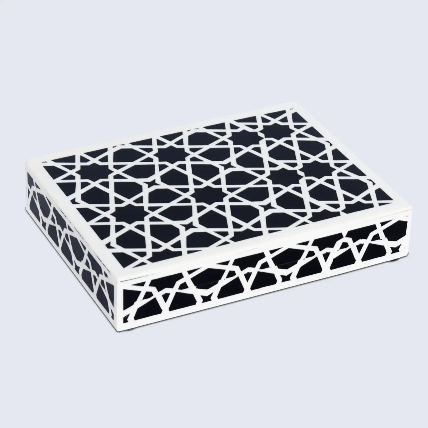 Zellij Pattern Decorative Storage Box, Resin Inlay in 7 Sizes, Black & White