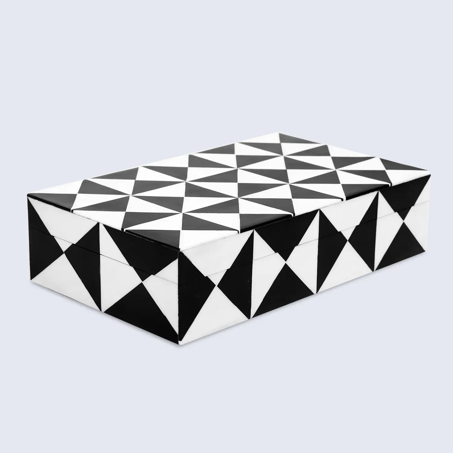 Triangle Pattern Decorative Storage Box, Resin Inlay in 7 Sizes, Black & White