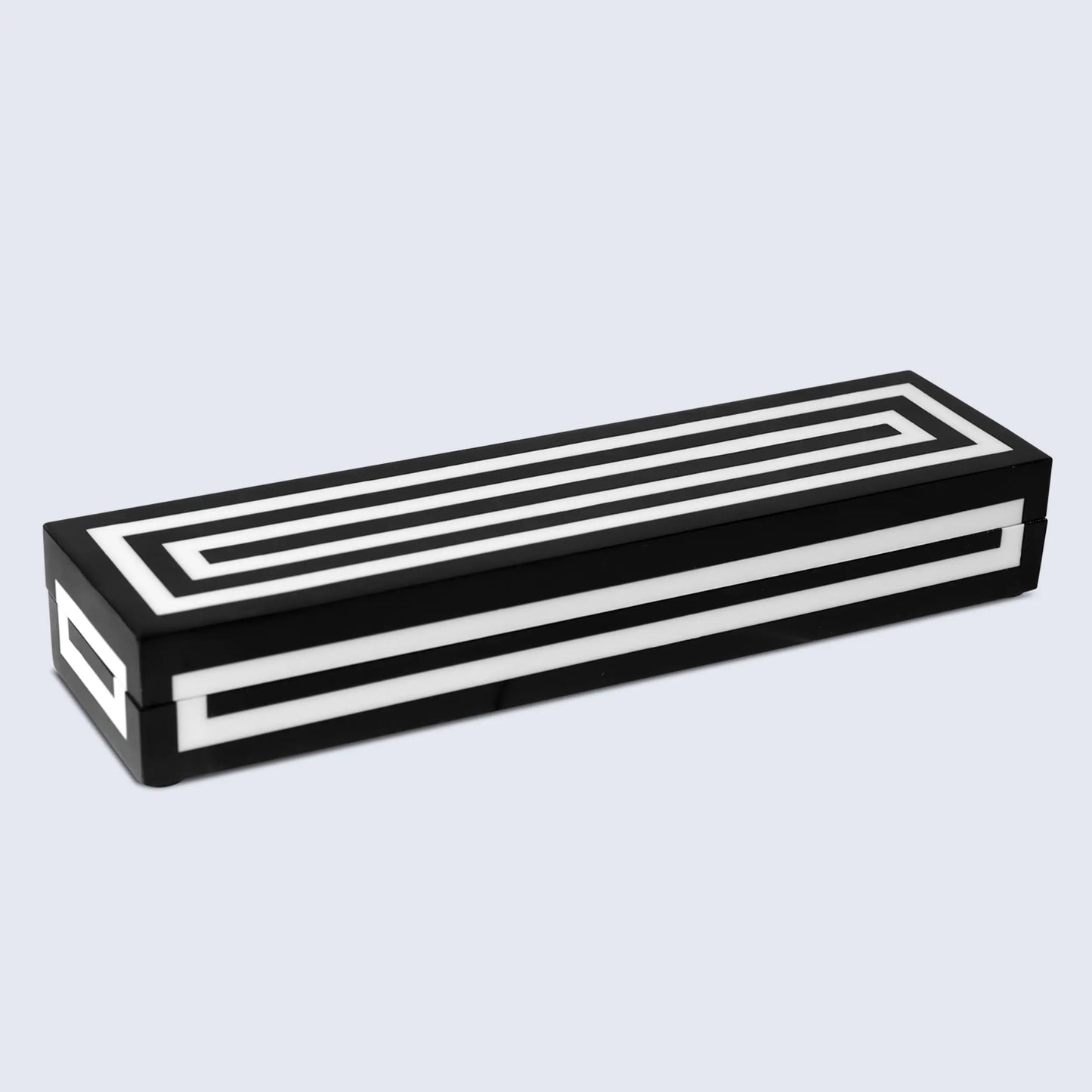 Medley Concentrics Pattern Decorative Storage Box, Resin Inlay in 8 Sizes, Black & White