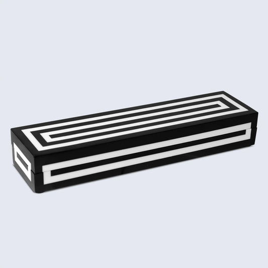 Medley Concentrics Pattern Decorative Storage Box, Resin Inlay in 8 Sizes, Black & White