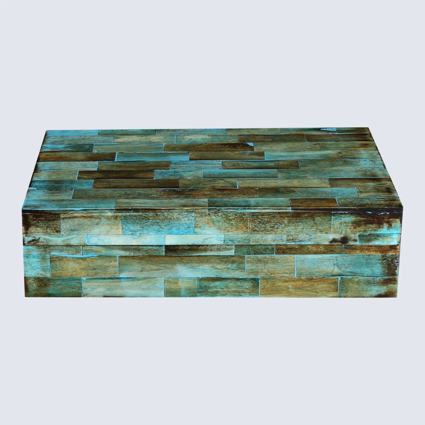 Decorative Storage Box, Bone Inlay in 7 Sizes, Verdigris