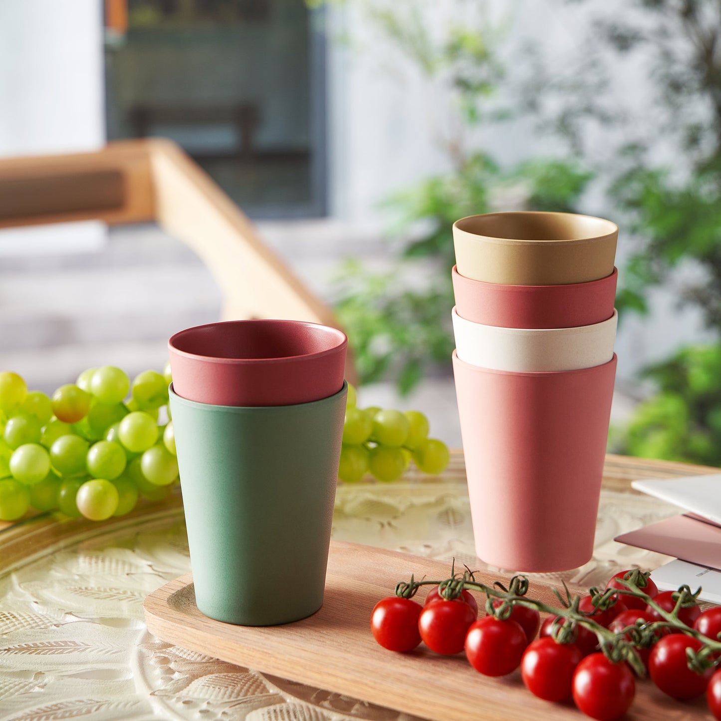 Tonal Wheat Straw Bamboo Tumbler Glassware, Set of 6