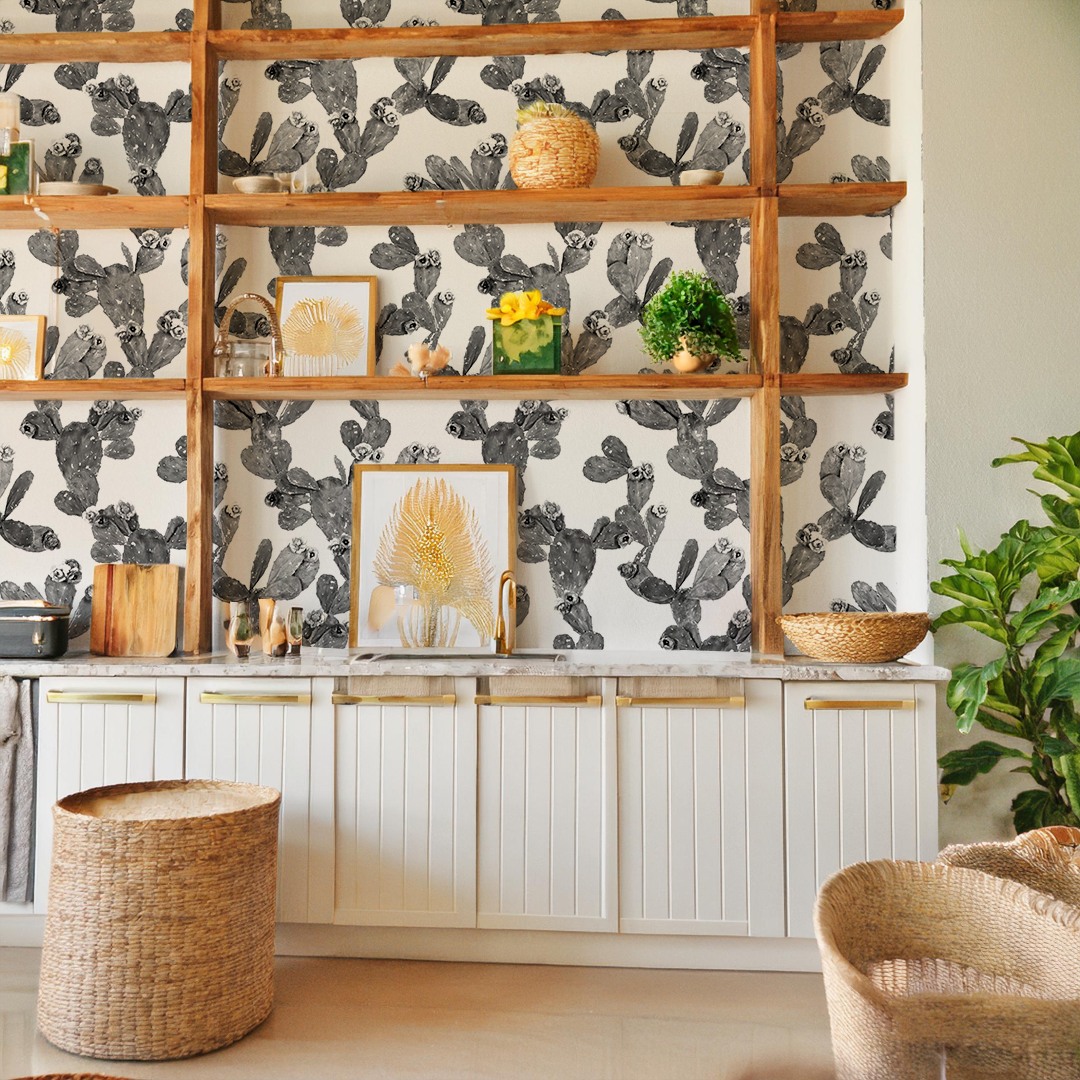 Desert Blooms Wallpaper, white and black