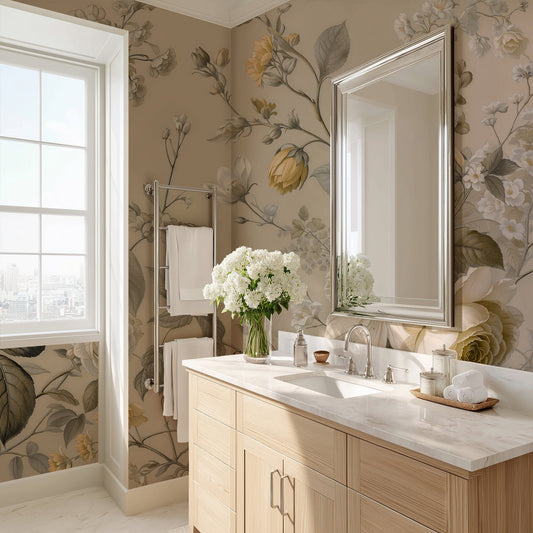 Cream & White Botanical Floral Wall Mural
