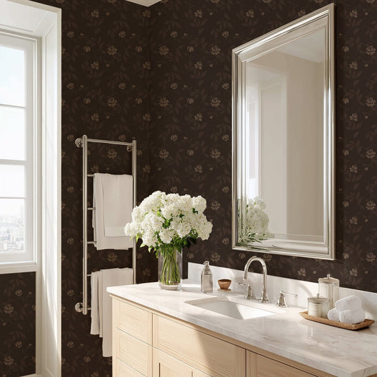 Blythe Dark Brown Wallpaper | Vintage Floral Trail