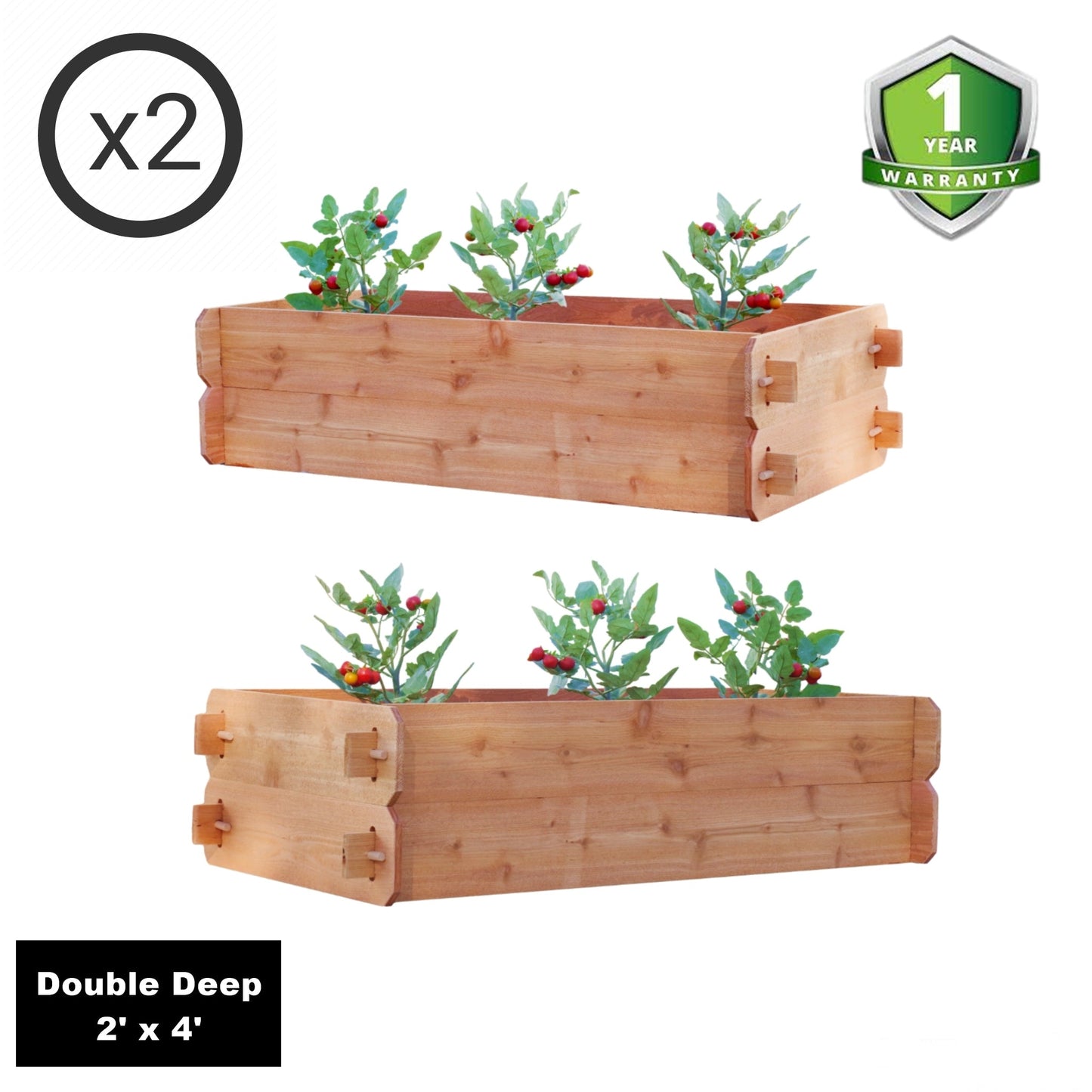 SET OF 2 Timberlane Gardens Easy Raised Garden Bed Kits. Double Deep. Select Cedar. Mortise & Tenon. 2' W x 4' L
