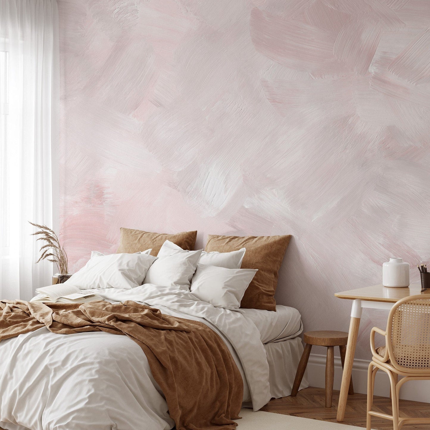 Light Pink Acrylic Brush Stroke Wallpaper Mural
