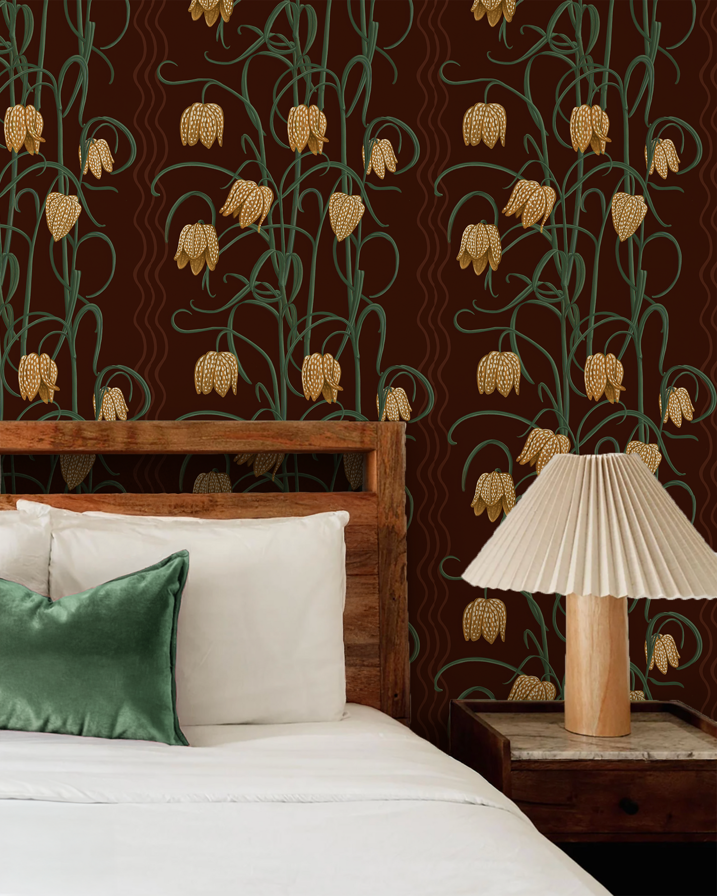 Campanas Wallpaper, chocolate and goldenrod
