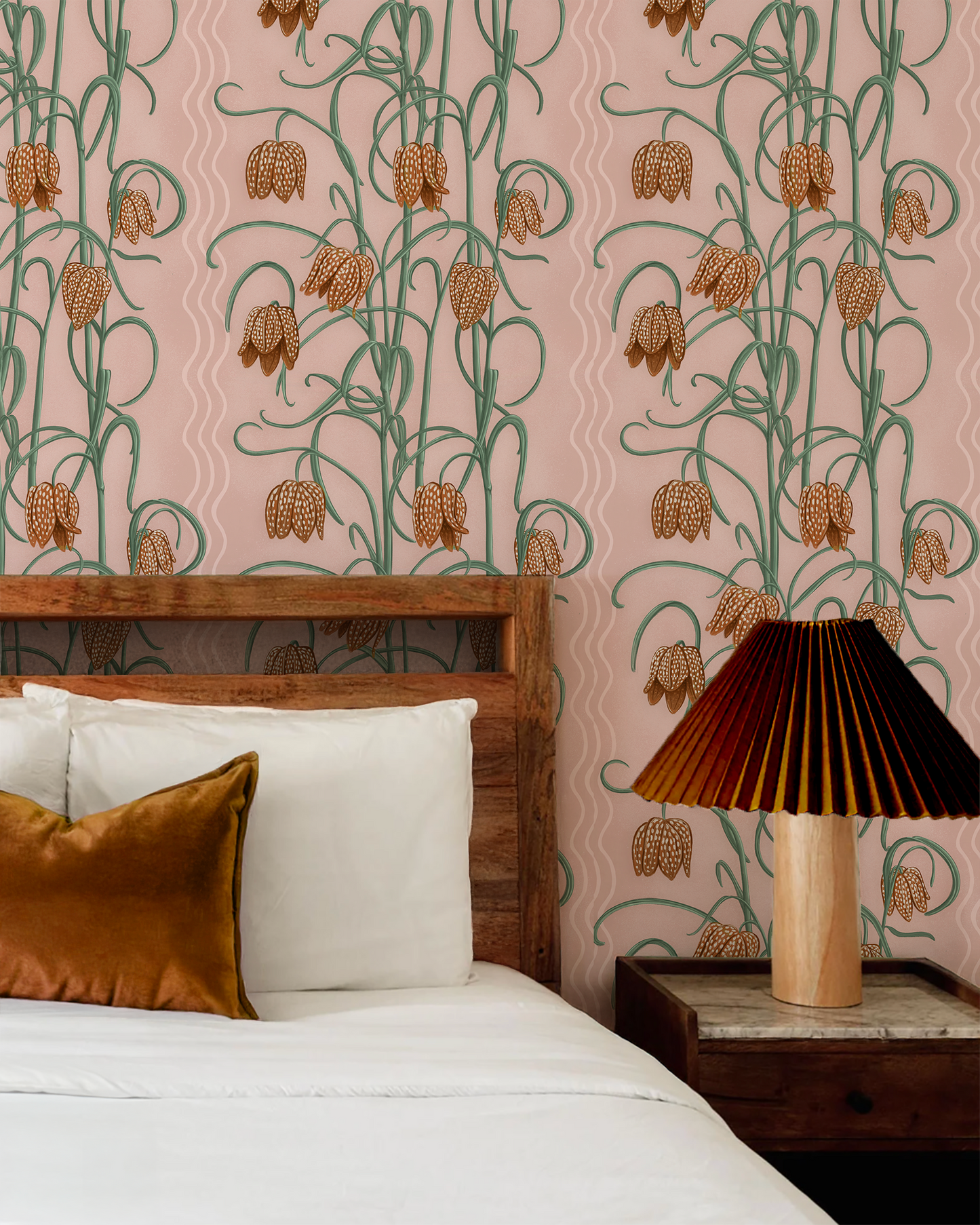 Campanas Wallpaper, dusty pink &  orange