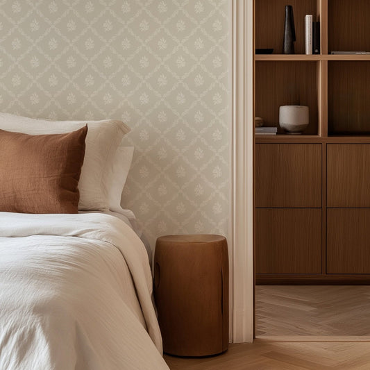 Della Cream Wallpaper | Neutral Vintage Floral Trellis