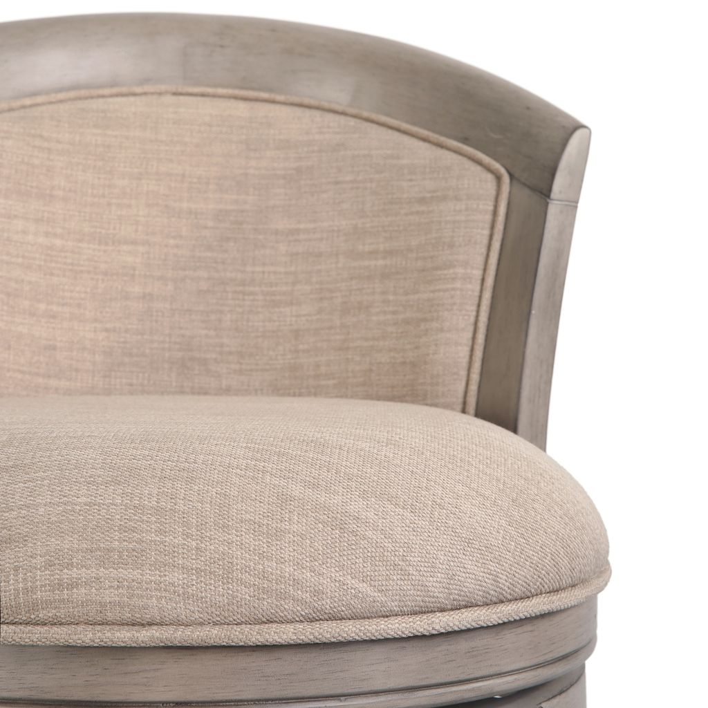 Kitty Hawk Swivel Stool in Uptown Grey & Beige close-up showing cushion and backrest design.