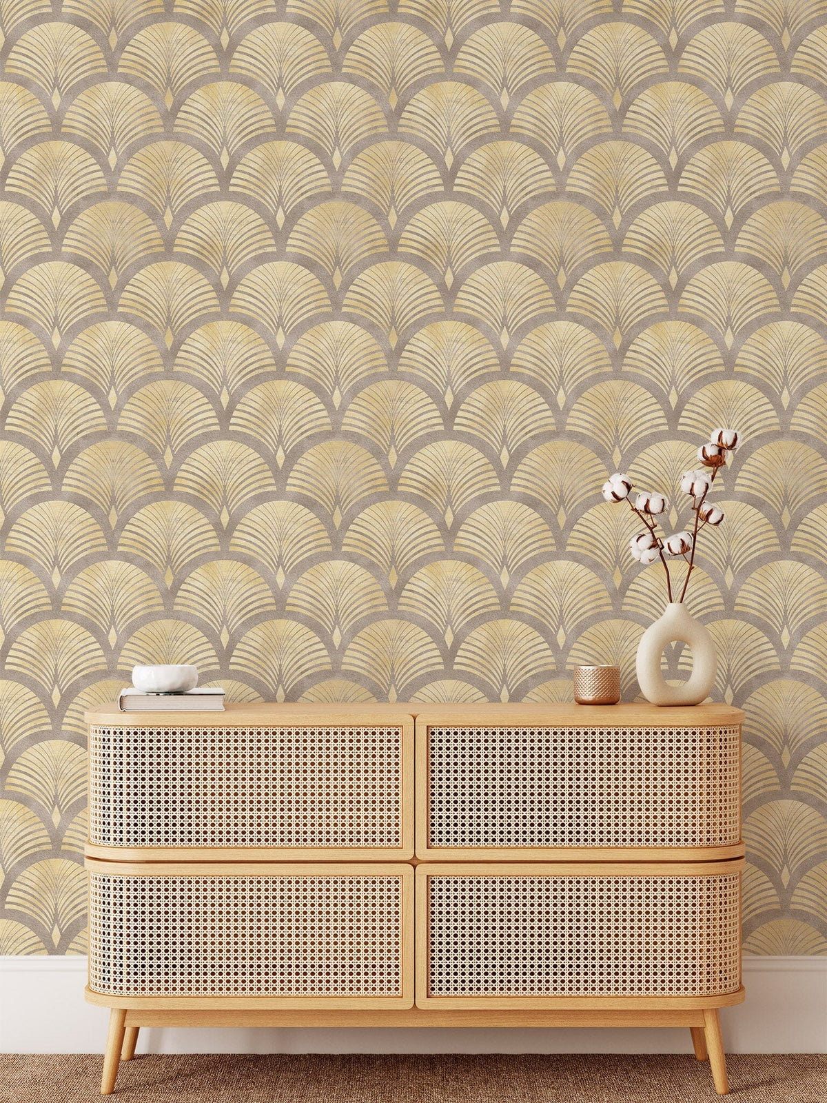 Beige Gold Effect Art Deco Style Luxury Wallpaper