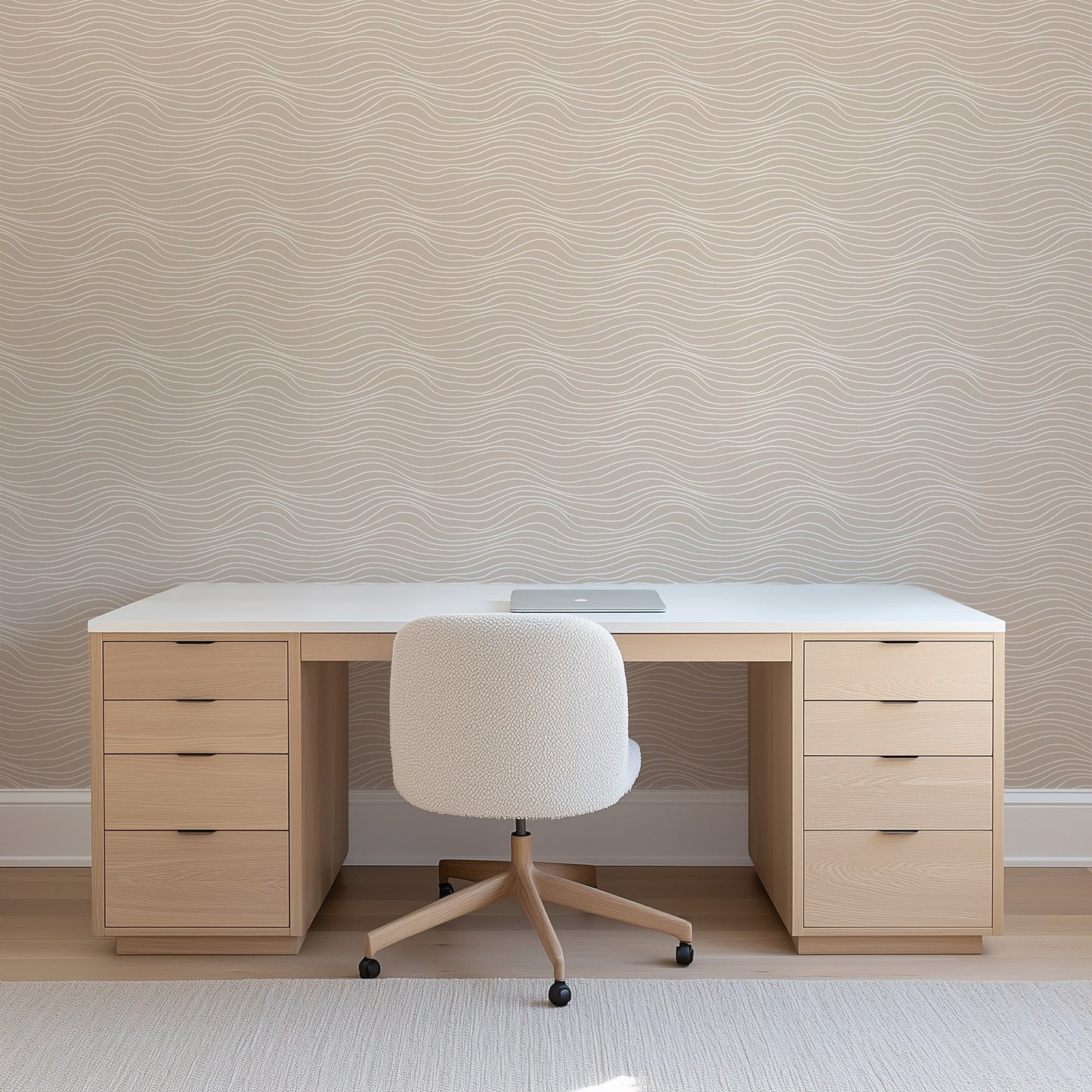 Beige Minimalist Wavy Line Wallpaper