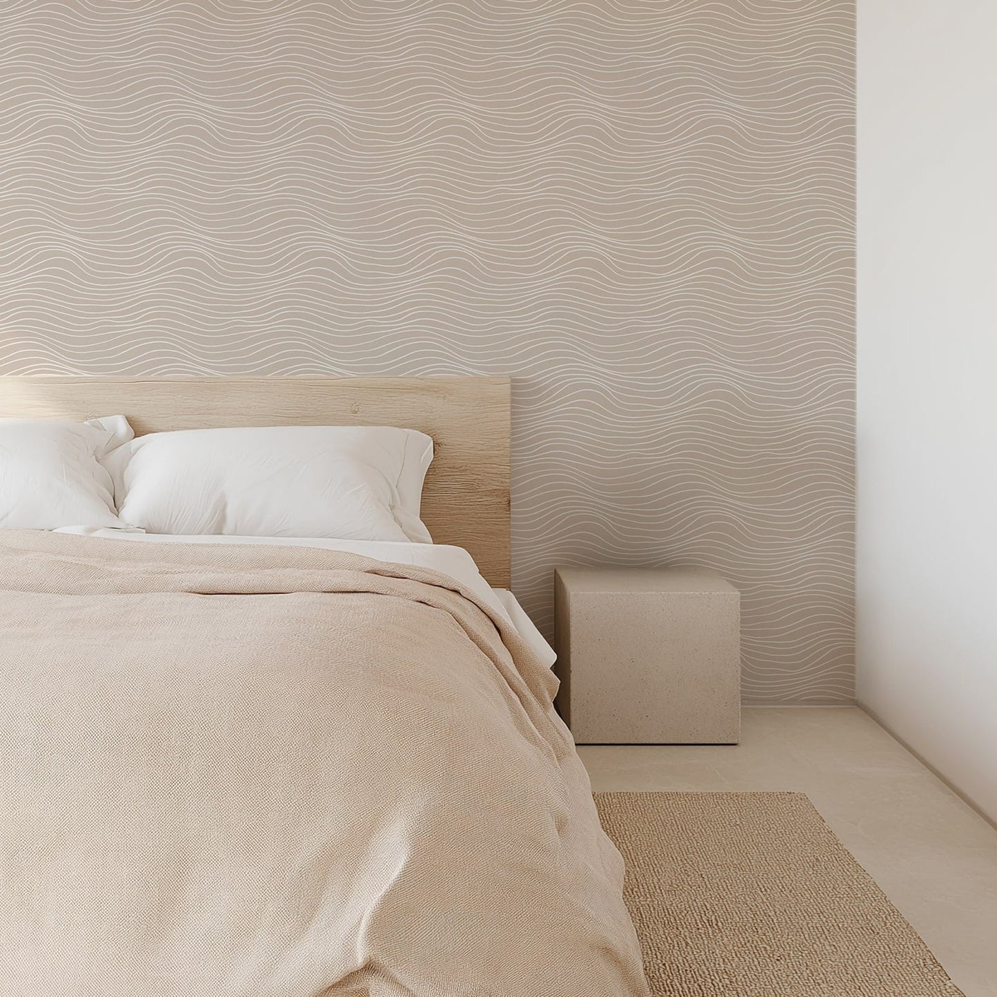 Beige Minimalist Wavy Line Wallpaper