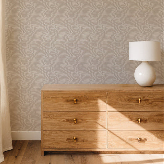 Beige Minimalist Wavy Line Wallpaper