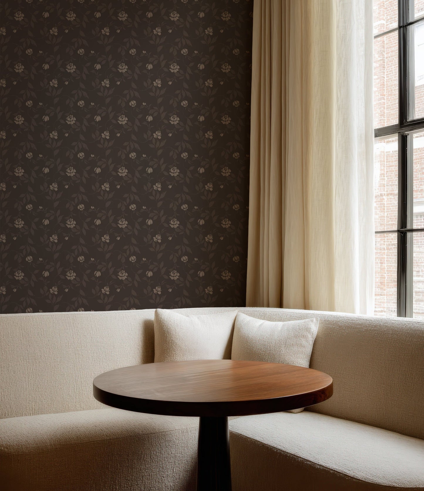 Blythe Dark Brown Wallpaper | Vintage Floral Trail