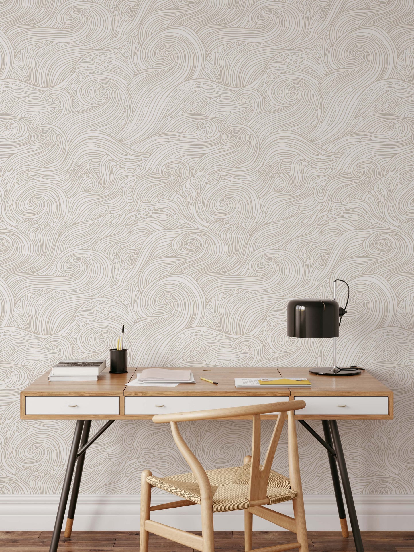 Beige Nautical Waves Wallpaper