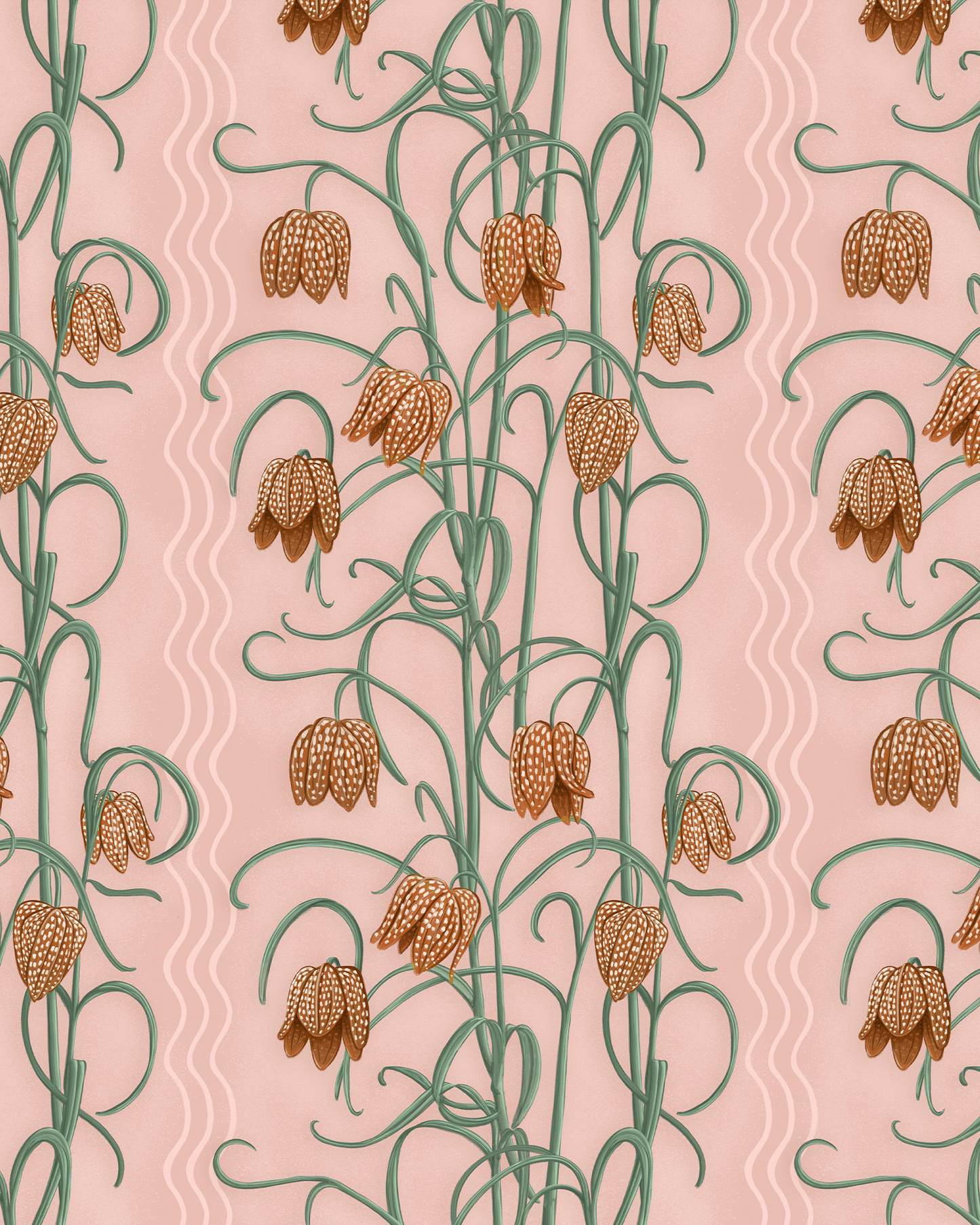 Campanas Wallpaper, dusty pink &  orange