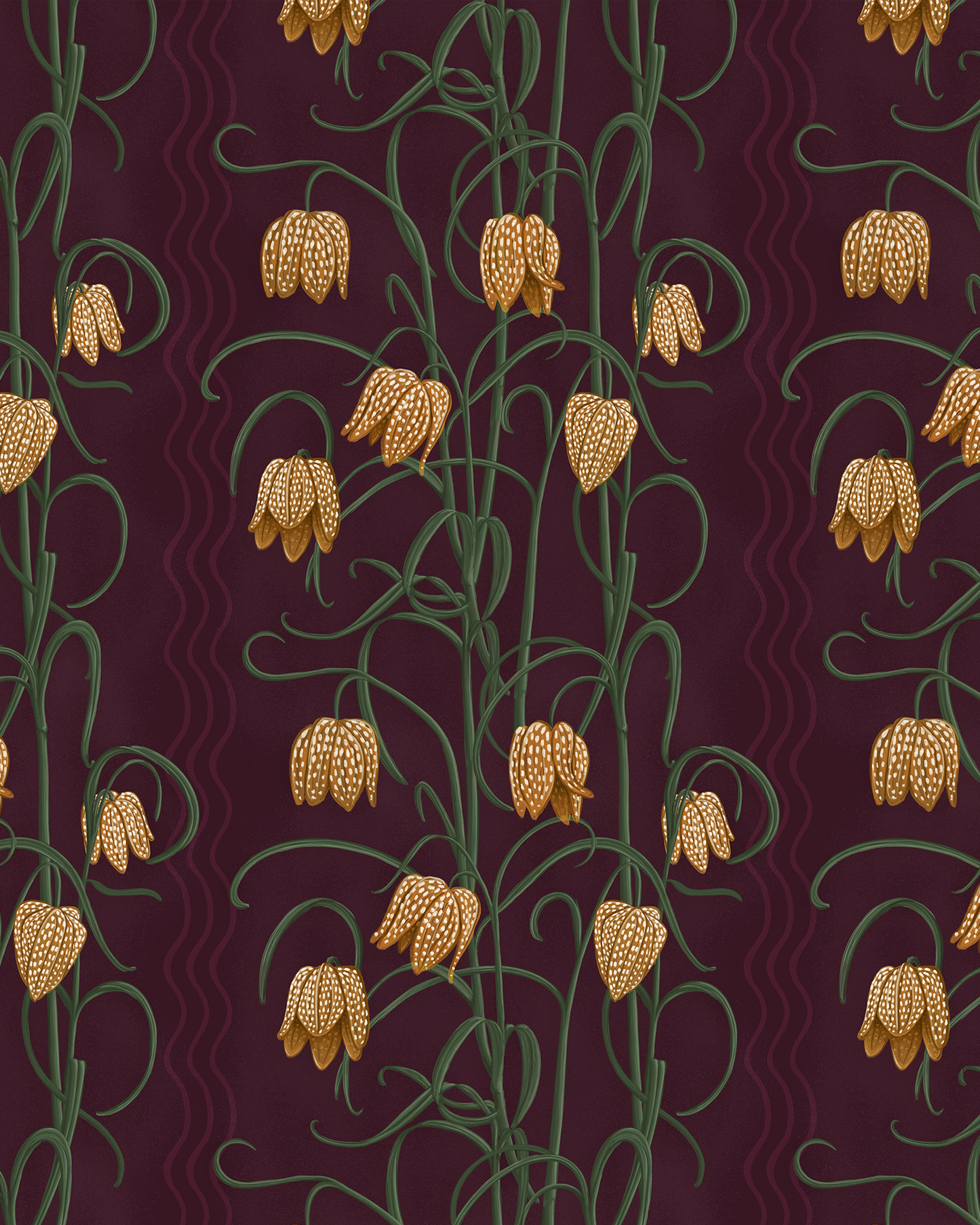 Campanas Wallpaper, eggplant and toffee