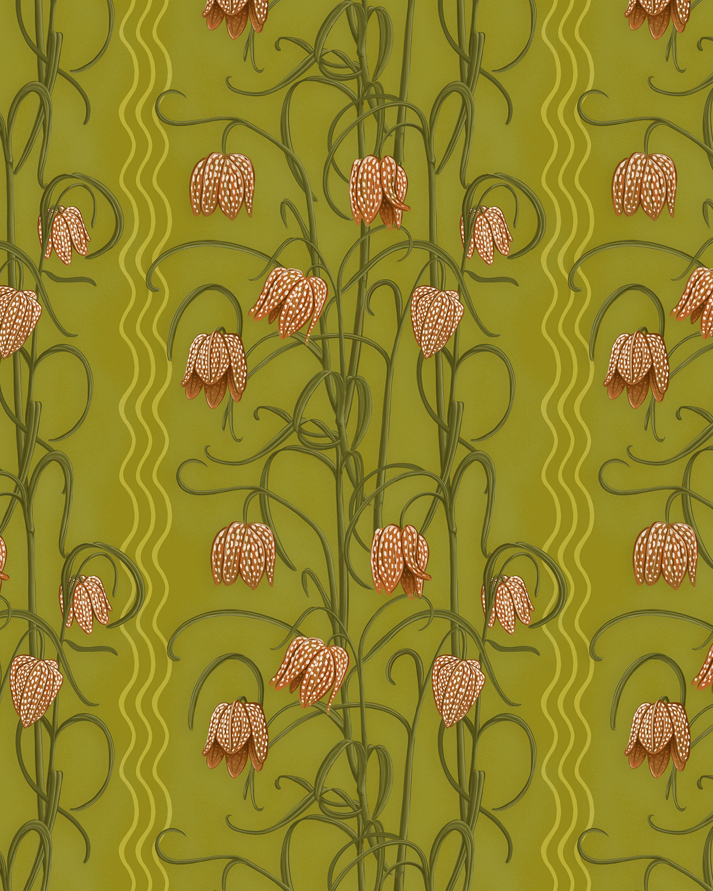 Campanas Wallpaper, chartreuse and orange