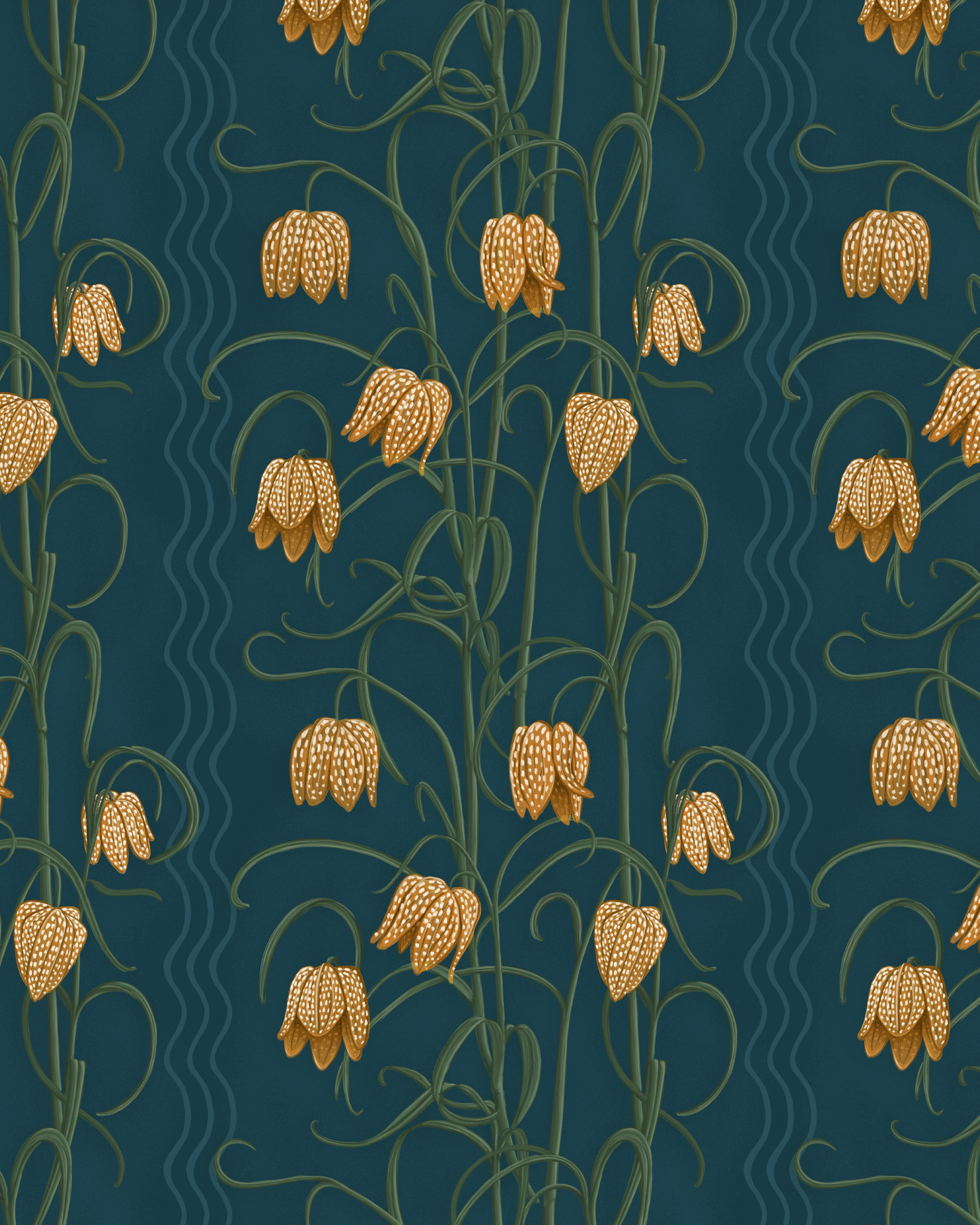 Campanas Wallpaper, dark blue and goldenrod