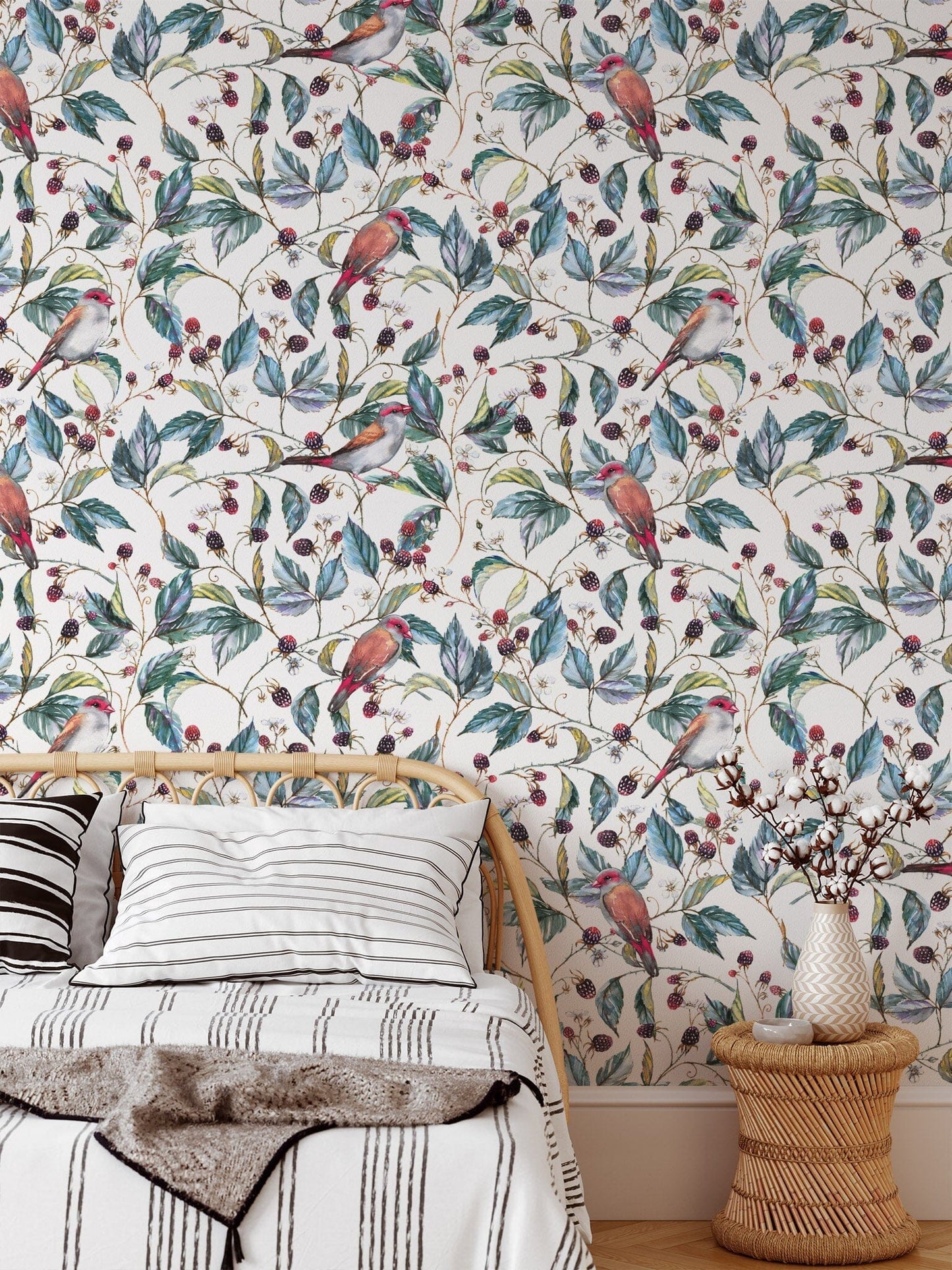 Birds and Red Berry Wallpaper