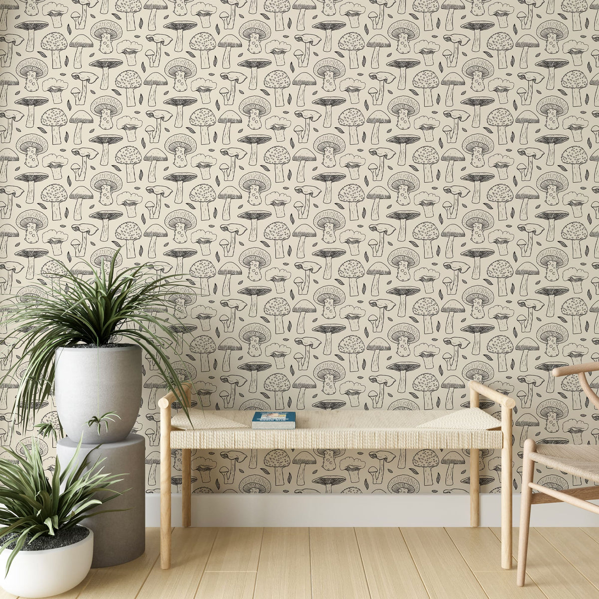 Pattern Mushroom Wallpaper - Black and White Wallpaper