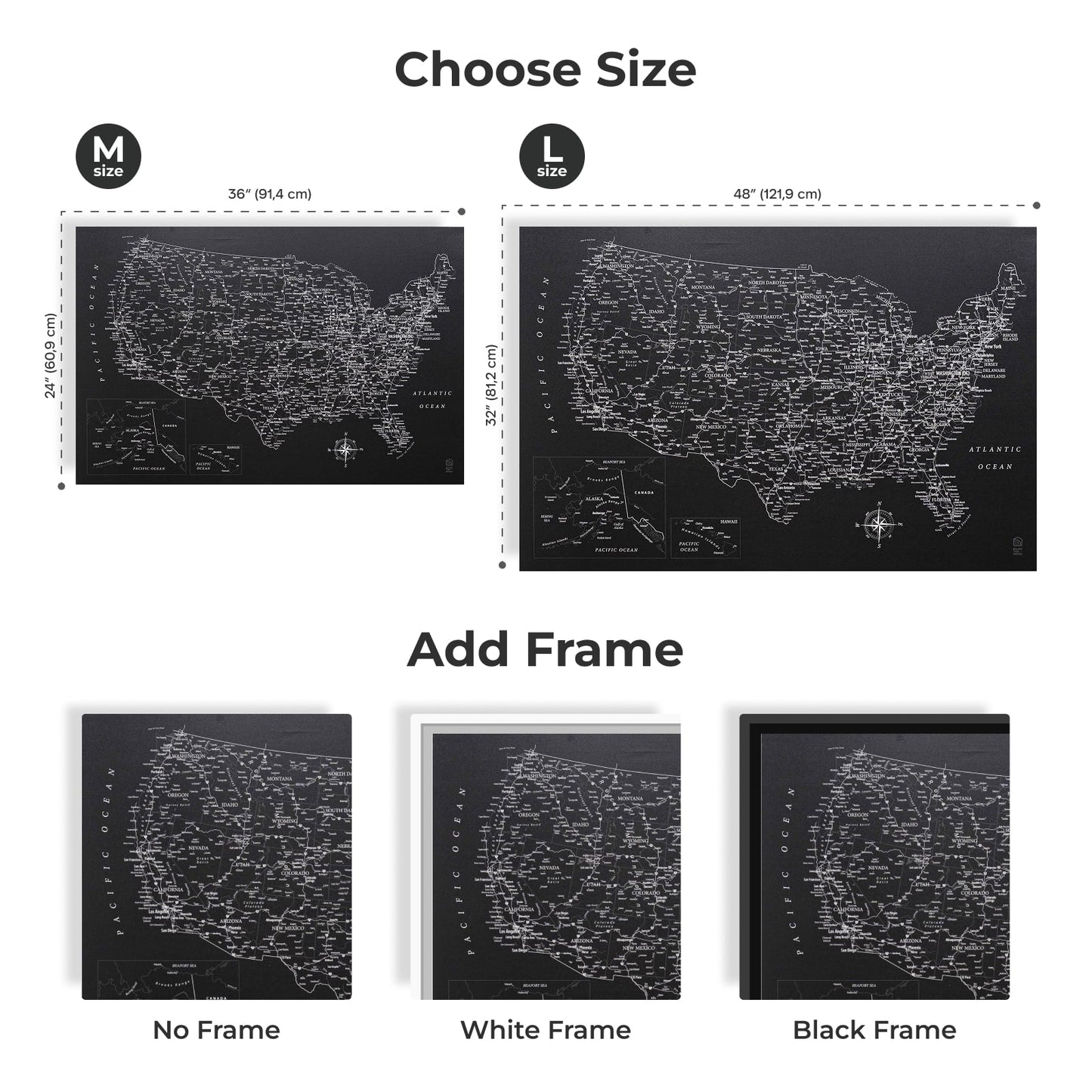 Wooden Canvas USA Map - Black