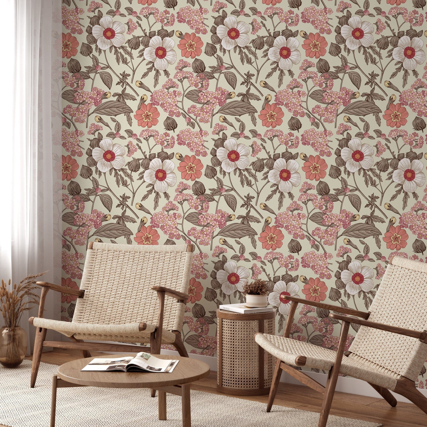 Vintage Flower Art Wallpaper Peel and Stick