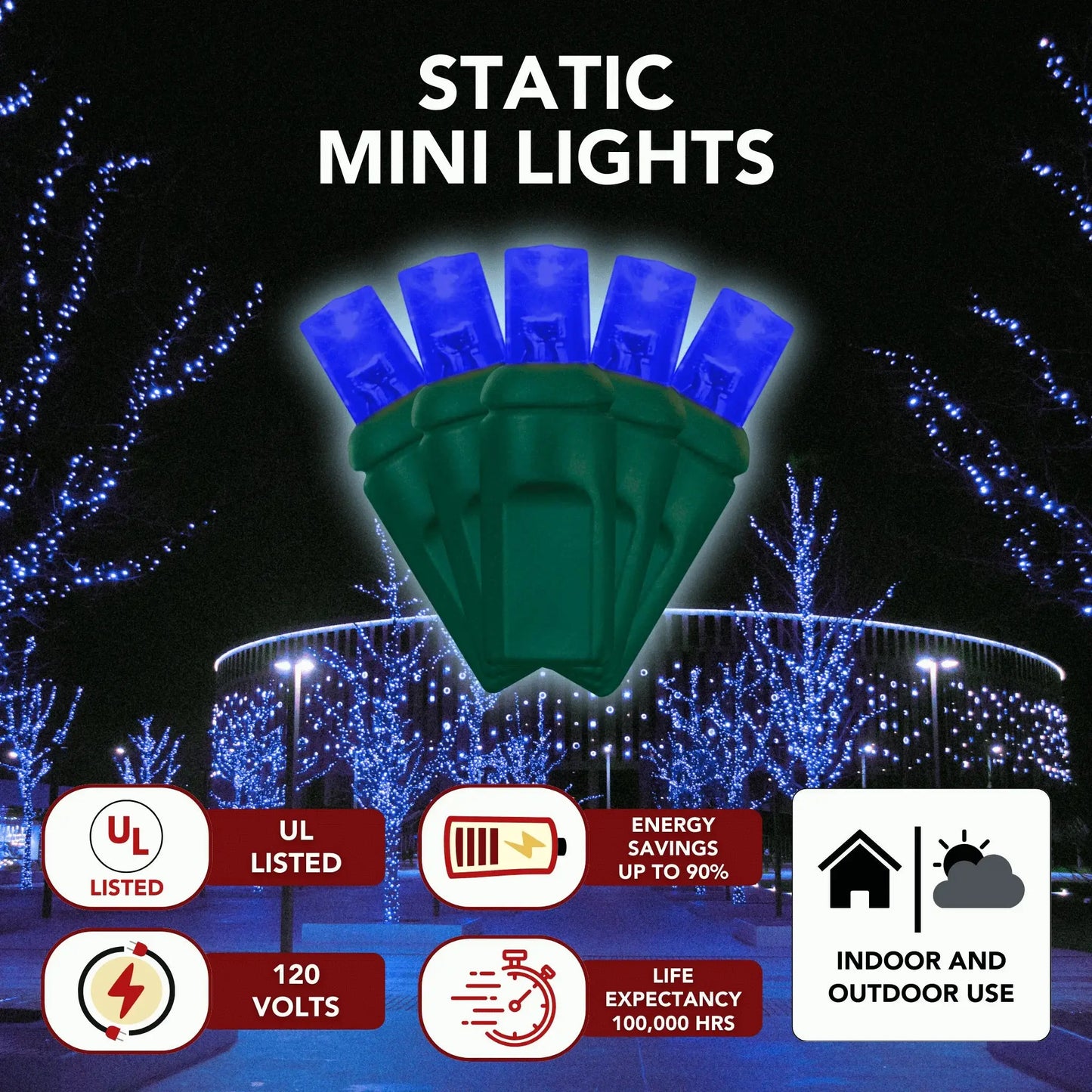 LED Mini Lights 5MM Blue Static - 6" Spacing