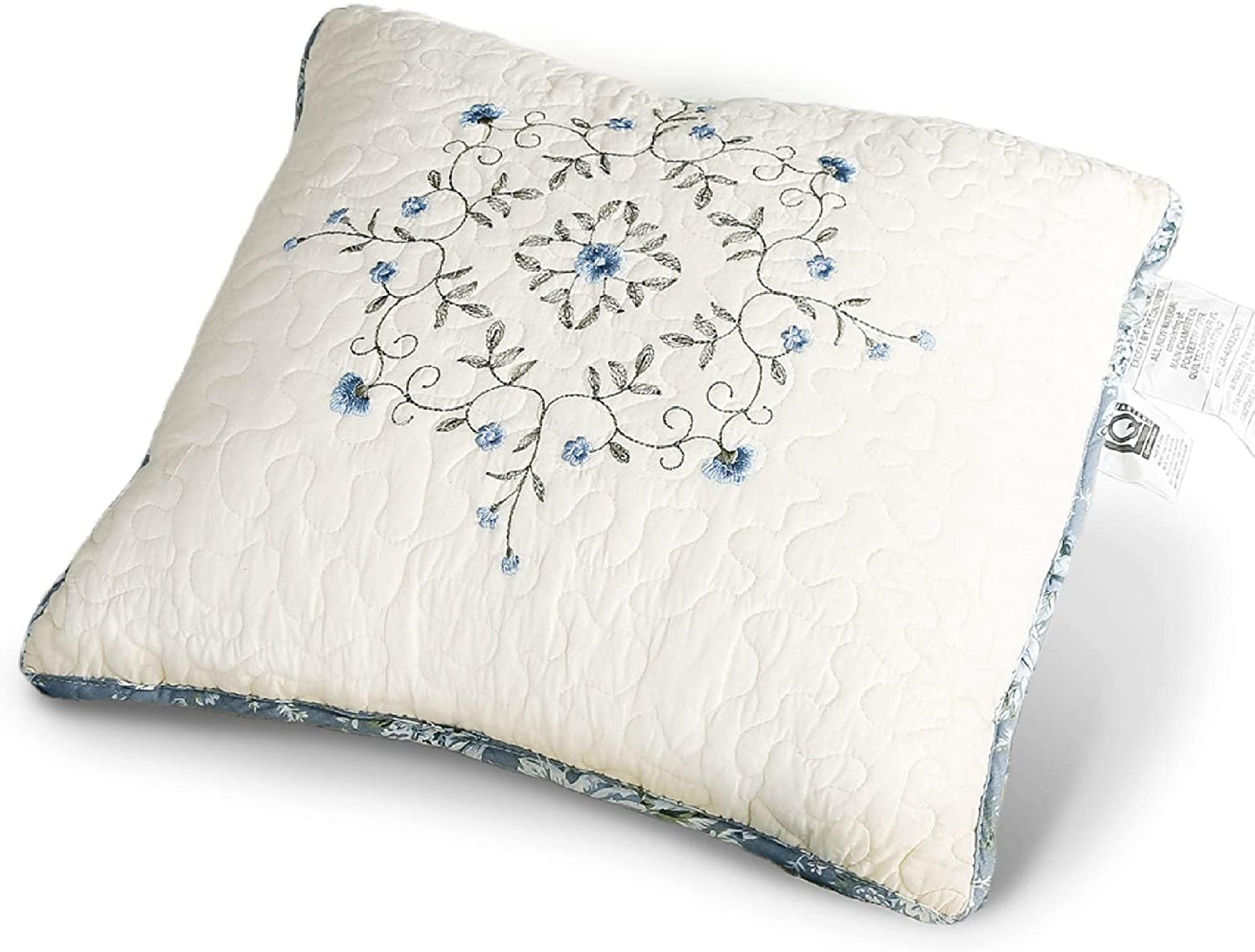 Kasentex 100% Cotton Floral Patchwork Throw Pillow, Blue