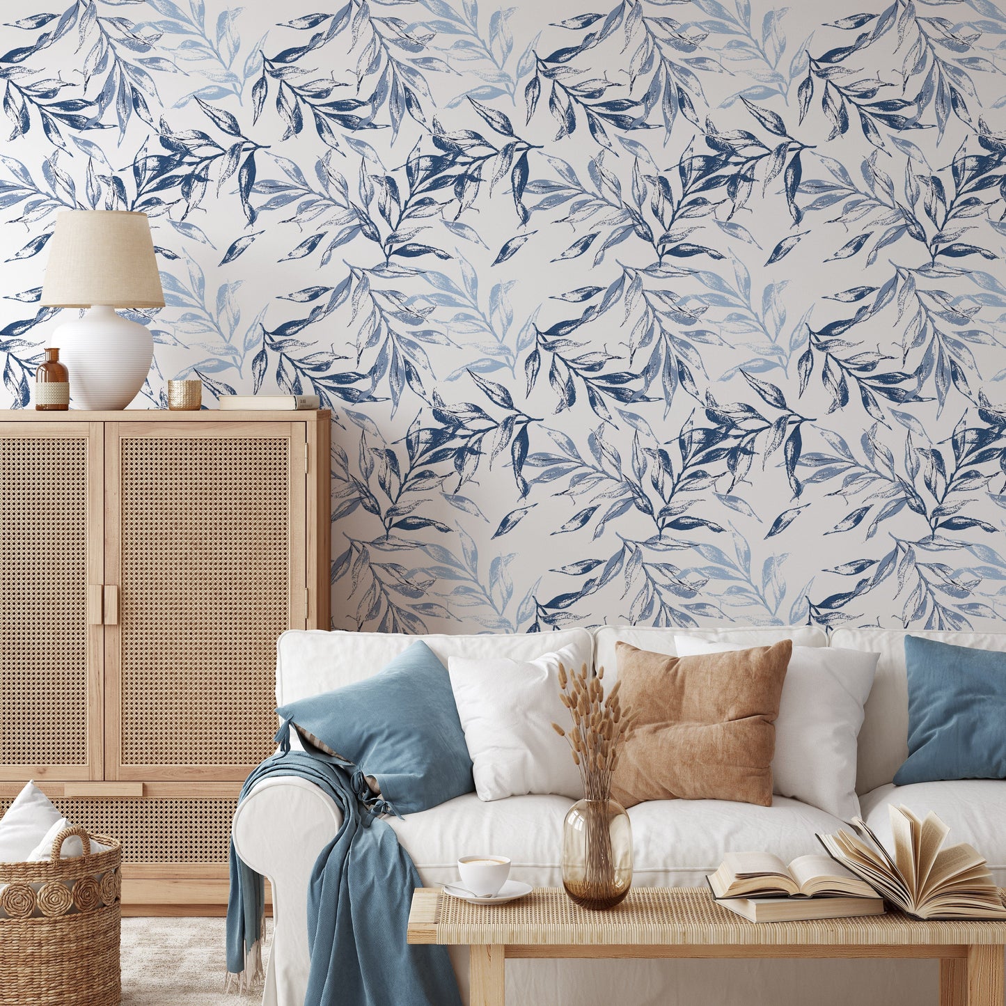Light Blue Leaves Peel and Stick Wallpaper