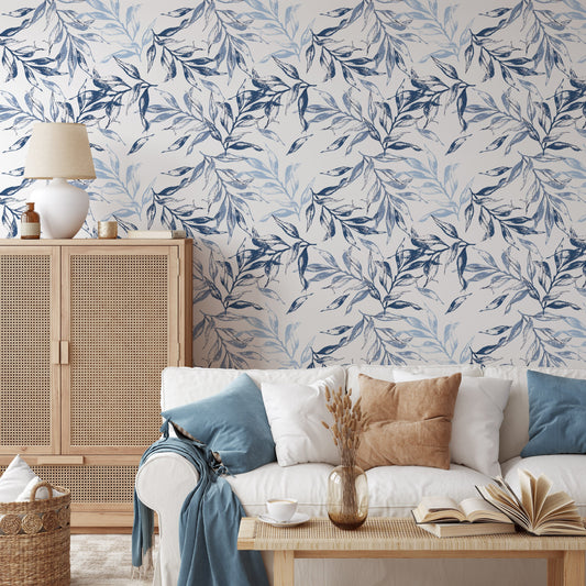 Light Blue Leaves Peel and Stick Wallpaper