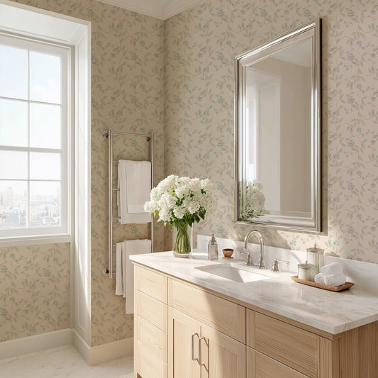 Blythe Cream & Blue Wallpaper | Vintage Floral Trail
