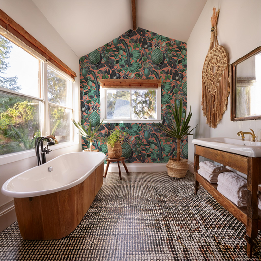 Juicy Fruit Wallpaper, coral and teal