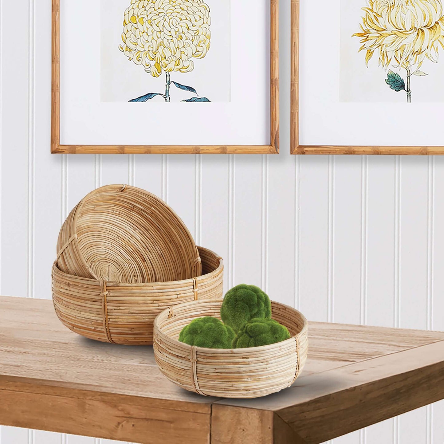 Boho Round Cane Rattan Nesting Bowls (Set of 3)