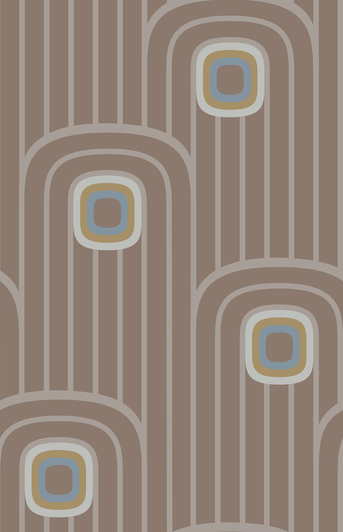 Brown 70s Retro Mod Arch Geometric Wallpaper