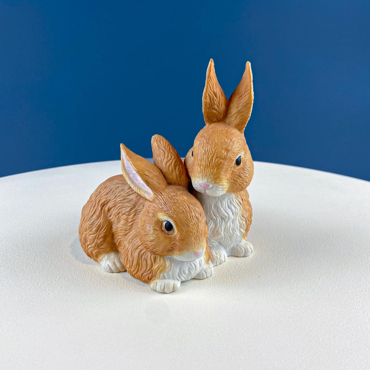 Brown Porcelain Figurine of 2 Snuggling Bunnies. Cute Hand Painted Rabbits Statuette. Gift for Him Her Bunny Collector Kids. Easter Display