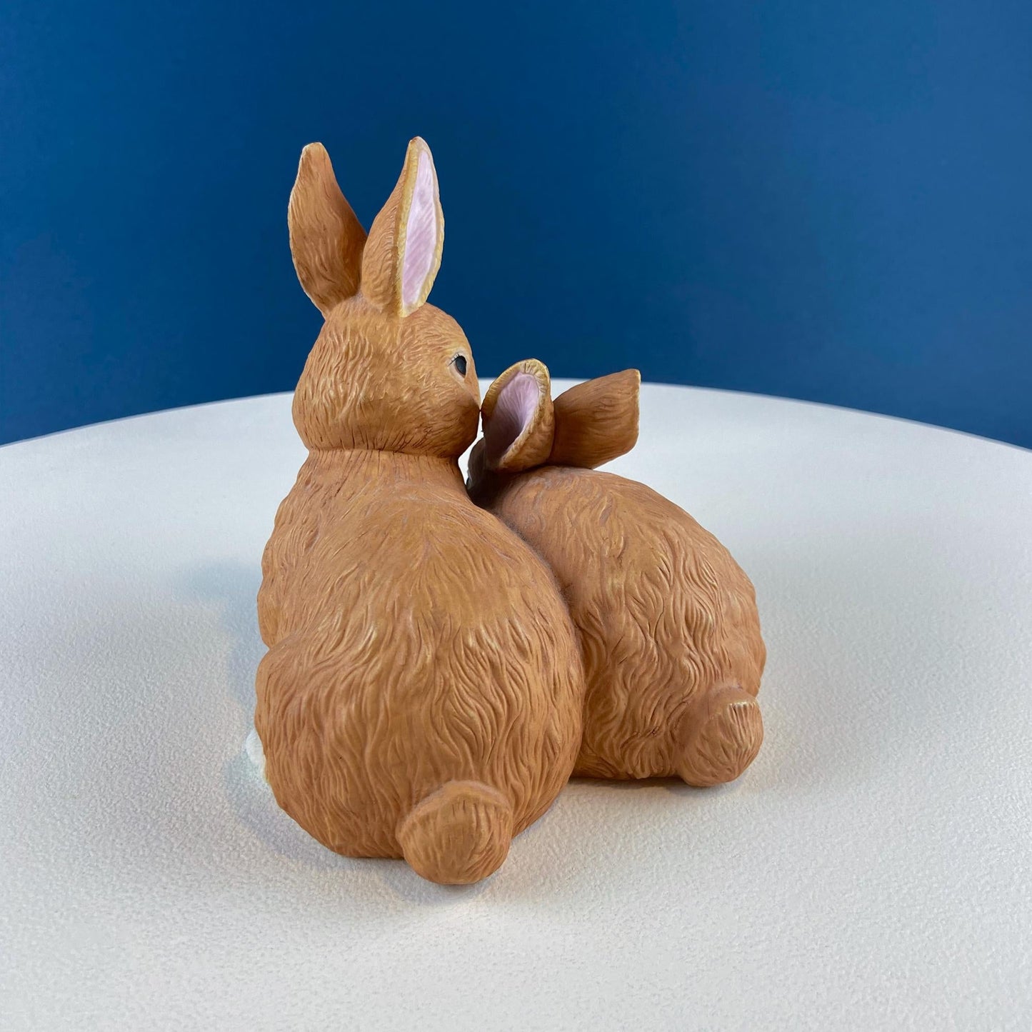 Brown Porcelain Figurine of 2 Snuggling Bunnies. Cute Hand Painted Rabbits Statuette. Gift for Him Her Bunny Collector Kids. Easter Display