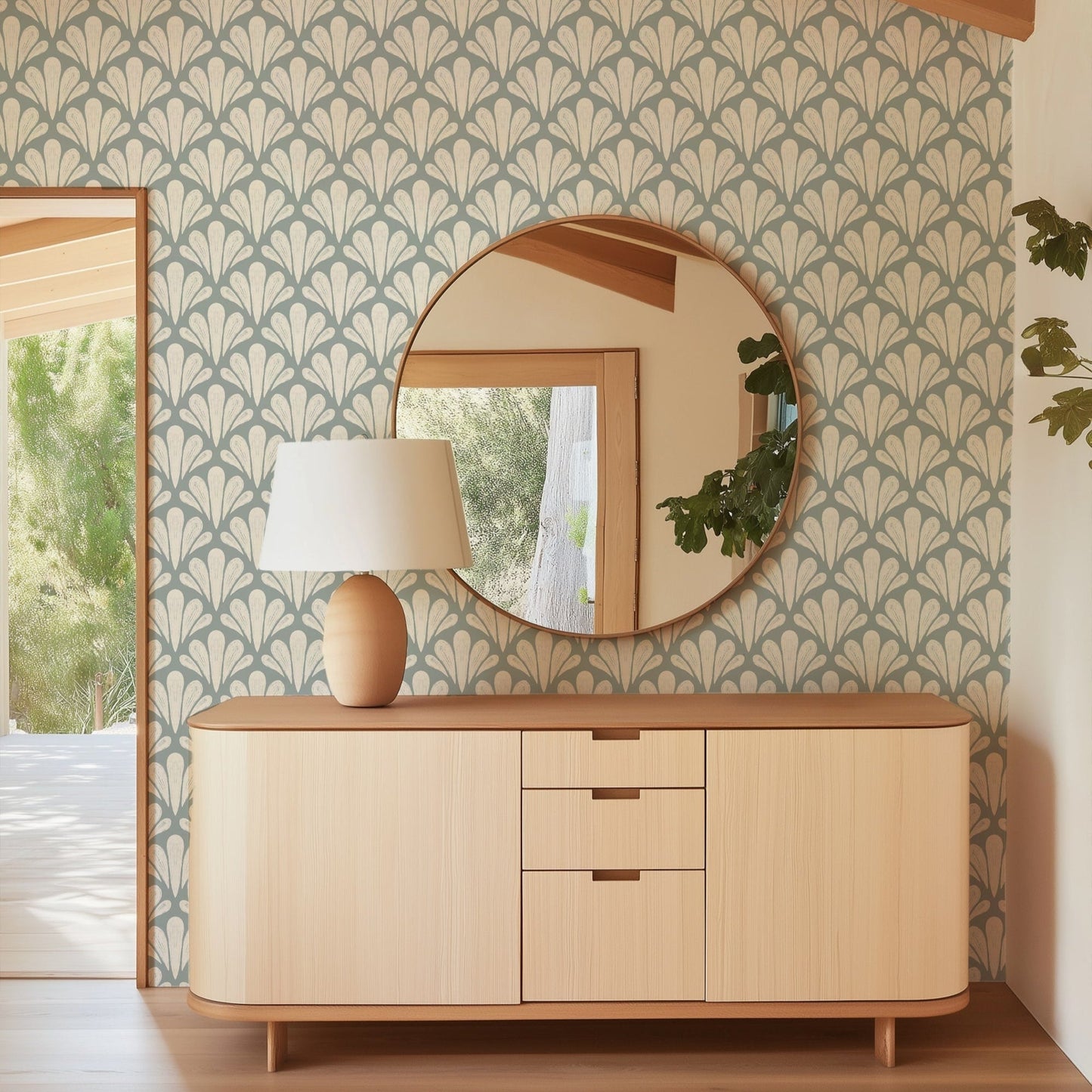 Brushstroke Scallops Wallpaper - Modern Botanical Pattern in Soft Neutrals
