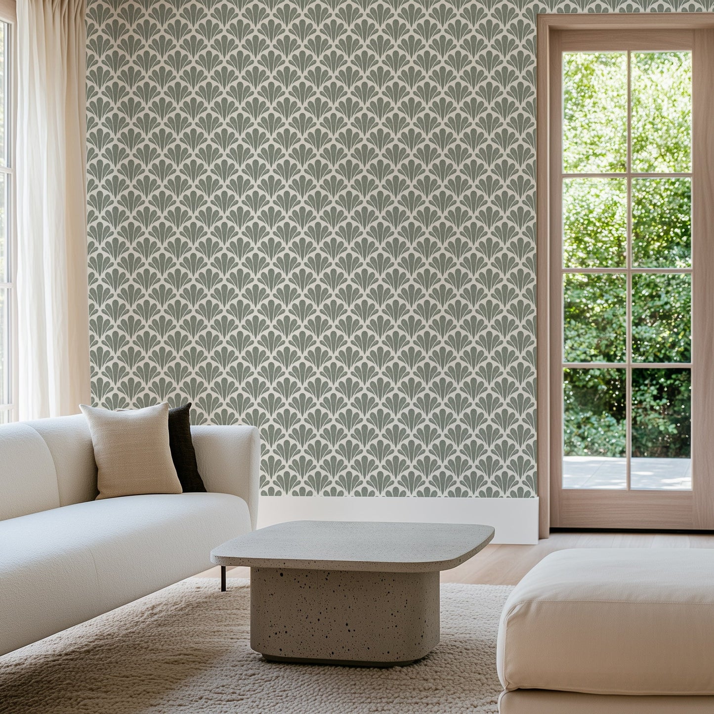 Brushstroke Scallops Wallpaper - Modern Botanical Pattern in Soft Neutrals