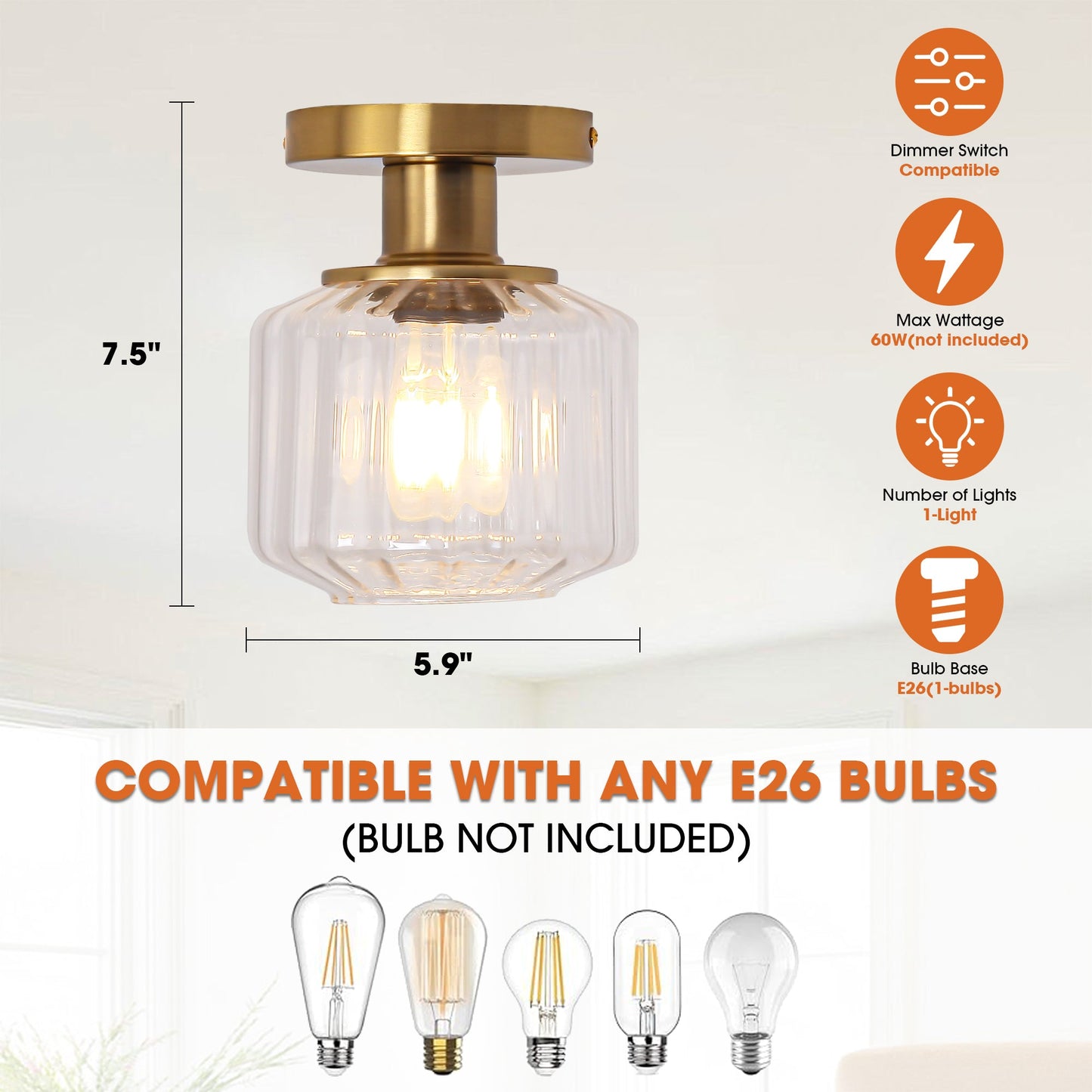 6 Inch Marico 1-Light Semi-Flush Mount Ceiling Light