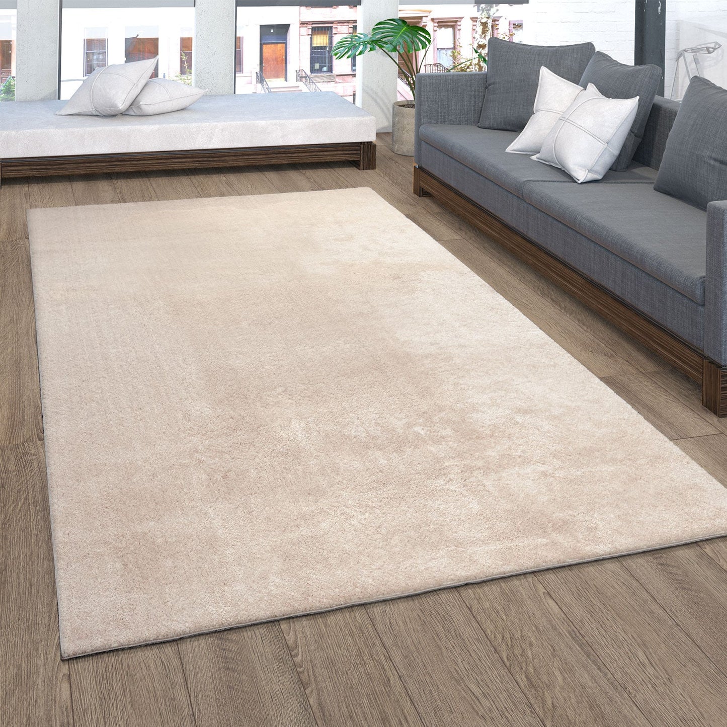 Soft Area Rug with Anti-Slip Backing Washable - Dark Beige