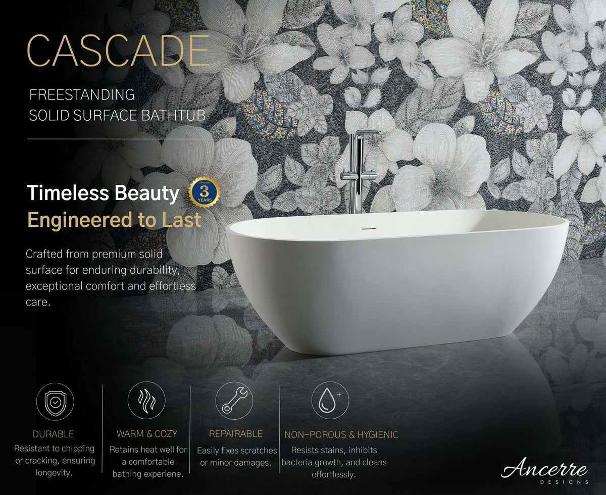 Cascade 59” Freestanding Solid Surface Bathtub