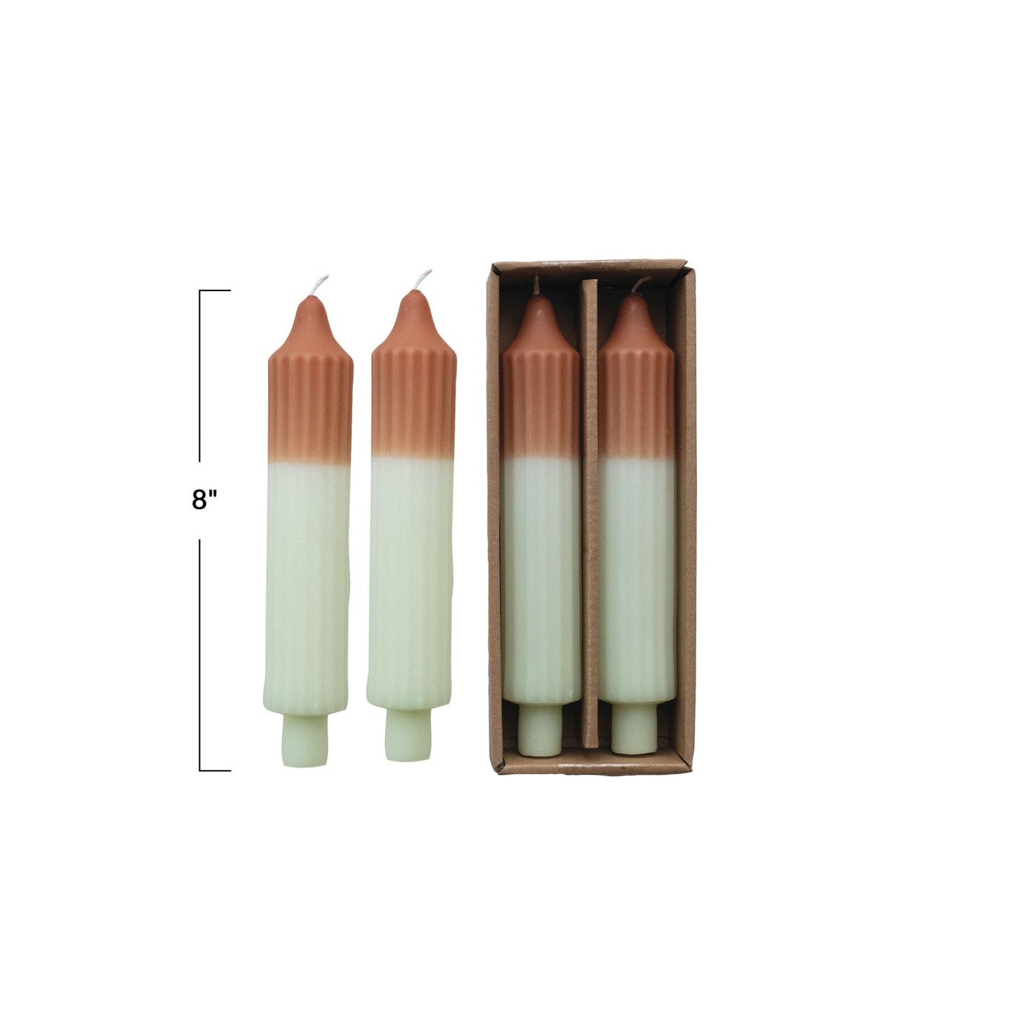 Camel & Mint Two-Tone Pleated Taper Candles | Set of 2